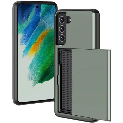 Afbeelding van iMoshion Hoesje Geschikt voor Samsung Galaxy S21 FE Ruimte 2 pasjes Backcover met pasjeshouder Donkergroen
