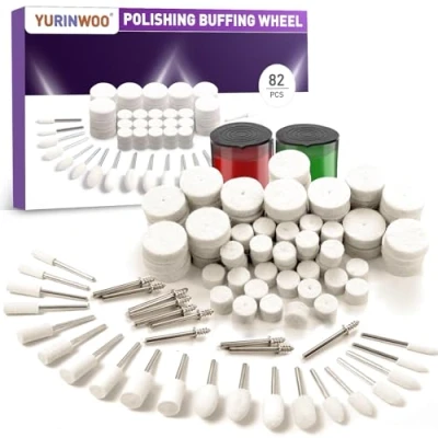 Afbeelding van 82 stuks polijstschijven van wolvilt, compatibel met Dremel polijstopzetstukken, 1/8 inch schacht, polijstaccessoires, roterend gereedschap, sieraden, metaal, glas