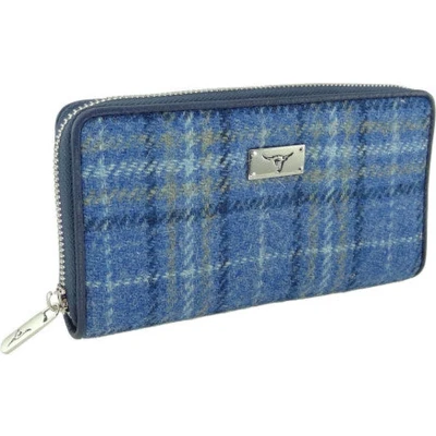 Afbeelding van Dames Portemonnee Staffa Blauw Geruit Harris Tweed muntvak met rits Glen Appin of Scotland