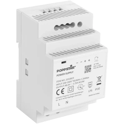 Afbeelding van Poppstar 48 V transformator DIN rail output DC 1,25 A 60 W (ingang 100 240 AC 50/60 Hz) adapter
