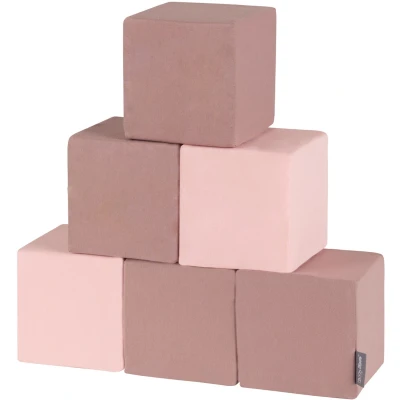 Afbeelding van KiddyMoon Zachte blokken voor baby&#039;s, 6 delig, bouwkubus van schuim, 14 cm, blokjes: heide roze