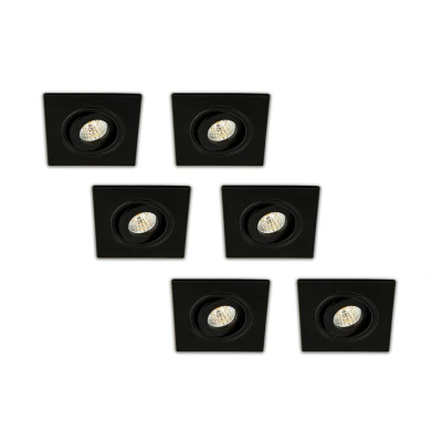 Afbeelding van Inbouwspot LED 3W, Vierkant, Kantelbaar, Aluminium, Dimbaar, Zwart, 6 Pack
