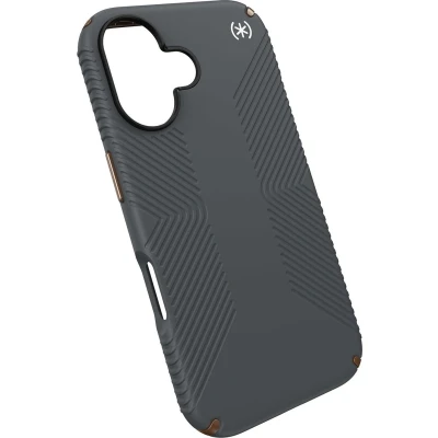Afbeelding van Speck hoesje geschikt voor Apple iPhone 16 Ultieme Bescherming en Grip Luxe Soft touch Afwerking Valbescherming gecertificeerd tot 4 meter Microban Antibacterieel Presidio2 lijn Grijs