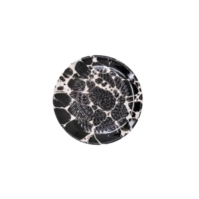 Afbeelding van Kaladia Raspbord van keramiek, ideaal voor gember, Parmezaanse kaas, marmer, zwart en wit diameter 12 cm, handgemaakt beschilderd, Made in Spanje