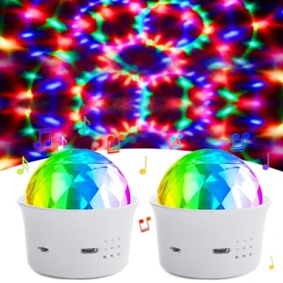 Afbeelding van Bonlux Set van 2 mini facetballen, RGB podiumverlichting, USB, spraakgestuurd, voor verjaardag, kinderkamer, feest, Kerstmis, Halloween
