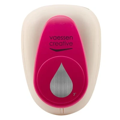 Afbeelding van Vaessen Creative 21439 068 Super Jumbo Druppelperforator, 75 x 50 mm, kleine metalen en kunststof motiefperforator, gestanst motief voor het knutselen met papier, wit/roze, Ø 7,5 cm