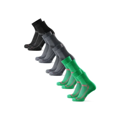 Afbeelding van DANISH ENDURANCE Hardloopsokken, lange afstand, anti blaren, ondersteuning van de voetboog, heren en dames, 5 stuks, Veelkleurig (1 x zwart/grijs, 2 grijs/zwart, groen/oranje)