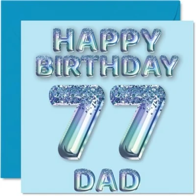 Afbeelding van Verjaardagskaart 77 jaar voor papa, blauwe glitterballonnen, verjaardagskaarten papa van zoon, dochter, 145 mm x