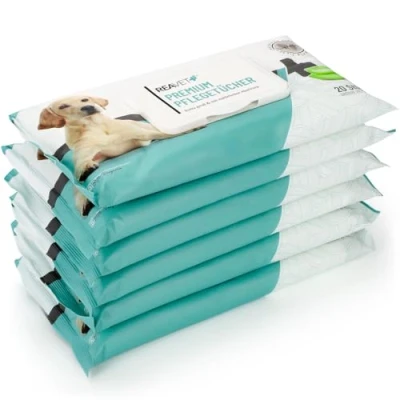 Afbeelding van ReaVET 120 stuks verzorgingsdoekjes voor honden, katten, reisformaat, 6 x 20 stuks, XXL vochtige doekjes, extra groot en hypoallergeen, reinigingsdoekjes billen, poten, ogen