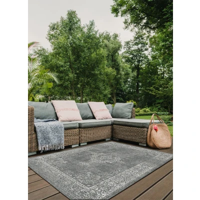 Afbeelding van Brussels Vintage Buitenkleed Indoor &amp; Outdoor Vloerkleed Tuinkleed, Balkonkleed Zilver Grijs 140x200 cm Rechthoek Polypropyleen