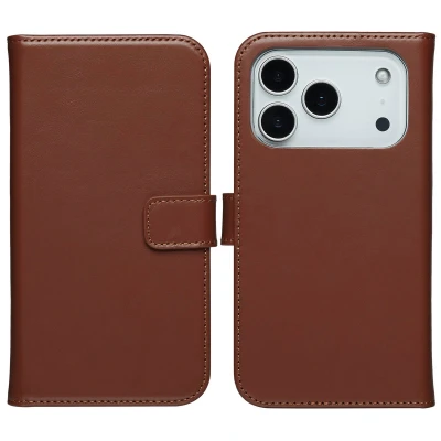 Afbeelding van Selencia Echt Leren Bookcase voor de Apple iPhone 17 Pro Max Light Brown