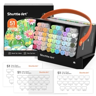 Afbeelding van Shuttle Art 50 stuks pastelalcoholmarkers met penseelpunt, dubbele penseelpunt en fijne punt, kleuren plus 1 blendermarker etui, perfect voor illustratie, kinderen, studenten,