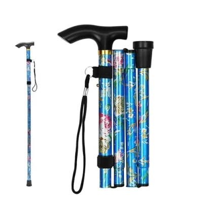 Afbeelding van BOBOZHONG wandelstok, opvouwbare stok voor ouderen, uitschuifbare opvouwbaar, dames, verstelbare aluminium flexibele bloem, groen