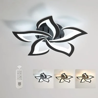 Afbeelding van Comely Led plafondlamp, dimbaar, 40 W, 4700 lm, afstandsbediening/app, 3000 K 6500 K, diameter 60 cm, plafondlamp voor woonkamer, slaapkamer, zwart