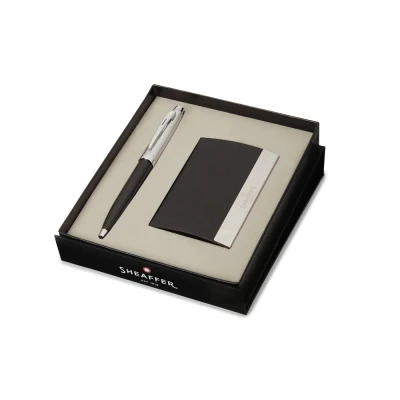 Afbeelding van Giftset Sheaffer 100 Glossy Black &amp; Chrome Cap CT Business Card Holder