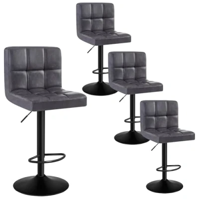 Afbeelding van WOLTU BH112an 4 Lot de tabourets bar pivotants, hauteur réglable, avec dossier et repose pieds, cadre en métal robuste, cuir synthétique vintage, assise douce, anthracite