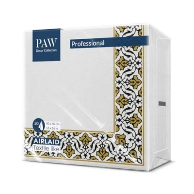 Afbeelding van PAW Serviette de Table Papier Airlaid (40 x 40 cm) I 50 Pièces Idéal pour Mariage, Baptême, Communion, Anniversaire Serviettes en Tissu Décoration Cadre Floral Or Noir