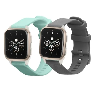 Afbeelding van kwmobile 2x horlogebandjes geschikt voor Garmin Venu Sq 2 Music / bandje Smartwatch bandjes van TPU Activity tracker horloge band in grijs mintgroen