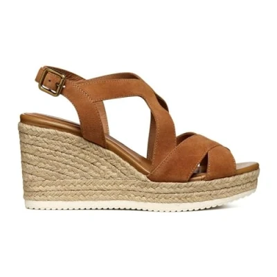 Afbeelding van Geox D Ponza Sandalen met hoge hak, Dames, Maat: 39, Cognac Leer