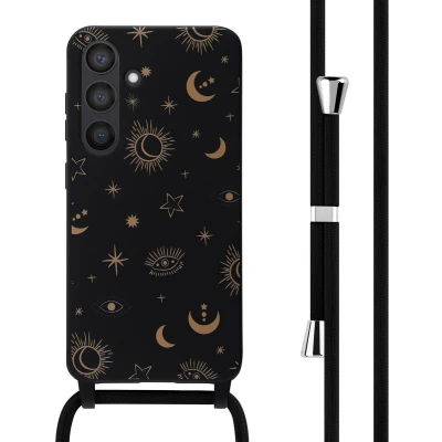Afbeelding van imoshion hoesje Geschikt voor Samsung Galaxy S24 met koord Siliconen design Zwart / Sky Black