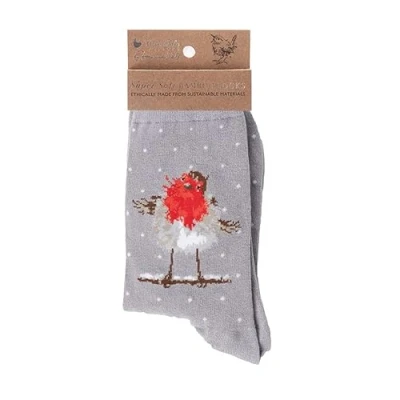 Afbeelding van Wrendale Designs kerstsokken, Roodborst grijs