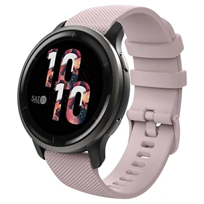 Afbeelding van MoKo Horlogebandje compatibel met Garmin Vivoactive 4S/Forerunner 255S/255S Music/Venu 2S/Vivomove 3S, 18 mm reservearmband van siliconen, Roze, klassiek