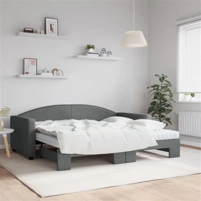 Afbeelding van vidaXL Slaapbank onderschuifbed matrassen 90x190 cm stof donkergroen