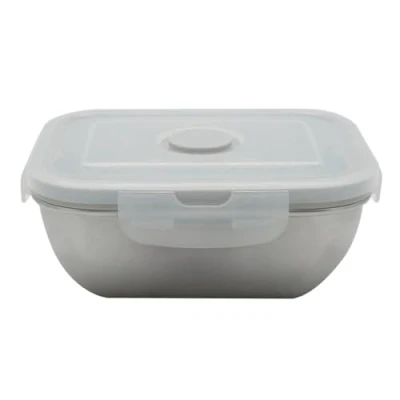 Afbeelding van Fackelmann 684083 voedselcontainer van roestvrij staal, magnetron, 400 ml, lunchbox met stoomventiel en deksel kunststof, 13,5 x 10,5 cm