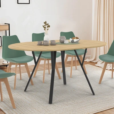 Image de Table à manger ronde extensible 110 150 cm 4 8 personnes bois et noir design industriel IDMarket