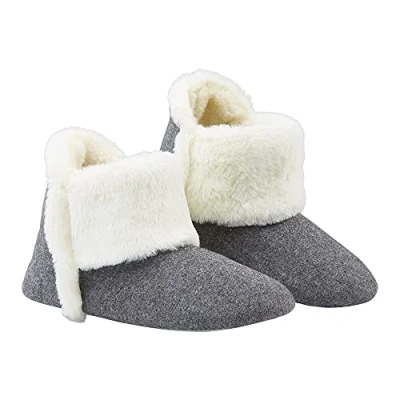 Afbeelding van Dunlop Damespantoffels, winterpantoffels voor dames met extra zacht pluche bont, slipvaste zool traagschuim, cadeau idee of meisjes, tieners, Houtskool