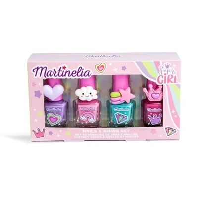 Afbeelding van MARTINELIA Manicureset voor kinderen Set met 4 nagellakken op waterbasis en ringen meisjes Zonder giftige producten Cadeauset