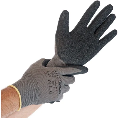 Afbeelding van HYGOSTAR werkhandschoen NYLON SKILL met latex coating 12 paar zwart/grijs maat XL