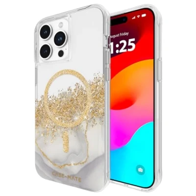 Afbeelding van Case Mate Karat Marble MagSafe Backcover Apple iPhone 15 Pro Max Transparant, Goud, Glittereffect compatible