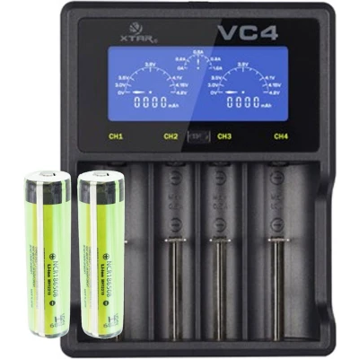 Afbeelding van Panasonic 18650 Li ion batterij beschermd met 3,7 volt, 3400 mAh 2 stuks en LCD snellader