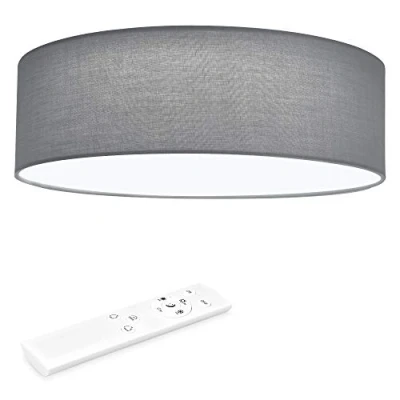 Afbeelding van Navaris LED plafondlamp rond 22W Ø 40 cm Stoffen plafonnière met warm wit licht Dimbare lamp afstandsbediening Lichtgrijs