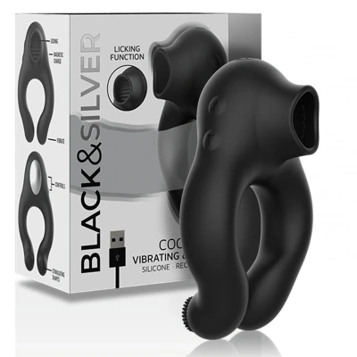 Afbeelding van Vibrerende Cockring Met 3 Motoren BLACK&amp;SILVER
