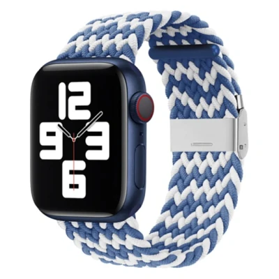 Afbeelding van Apple Watch Braided nylon bandje Blauw / Wit Geschikt voor 42mm 44mm 45mm 49mm