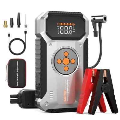 Afbeelding van Tyonto Startaccu met compressor, 150 psi, 4000 A, 12 V, voor alle auto&#039;s of diesel, 8,0 l, 26800 mAh, 4 in 1, draagbare starter 2 ledlampen, lcd display