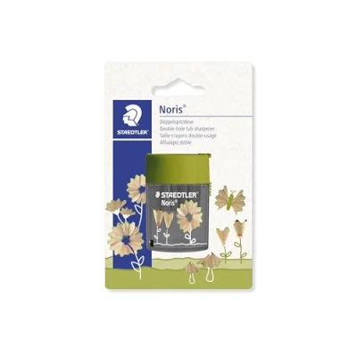 Afbeelding van STAEDTLER 512 004BK dubbele puntenslijper, twee puntige gaten voor verschillende penformaten, blisterkaart met 1 puntenslijper Noris rond, bloemenpatroon