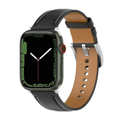 Afbeelding van Apple Watch Luxe leren bandje Zwart Geschikt voor 38mm / 40mm 41mm 42mm