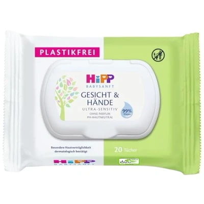 Afbeelding van Hipp 6 x 20 Baby doekjes gezicht en handen plastic parfum vrij reiniging