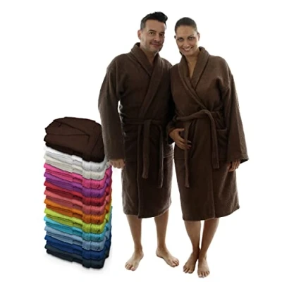 Afbeelding van LEBENGOOD Uniseks ochtendjas voor dames en heren, 100% katoen, badstof, 400 g, met riem, tassen, douche, zachte badjas, handdoek, Chocolade