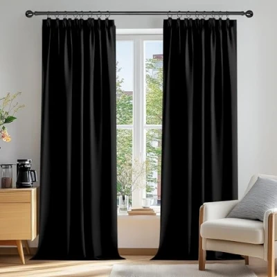Afbeelding van Deconovo Set van 2 Decoratieve Raamgordijnen Zwart, 117 x 229 cm, Halloween Thermische Isolatie, Anti Koude, Kantoorgordijn, Occulting Vlecht, Ruches, Volwassen Kamer