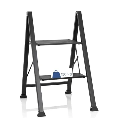 Afbeelding van hjh OFFICE SOLID W5 Trapladder, inklapbaar, aluminium, 2 treden, 150 kg, zwart