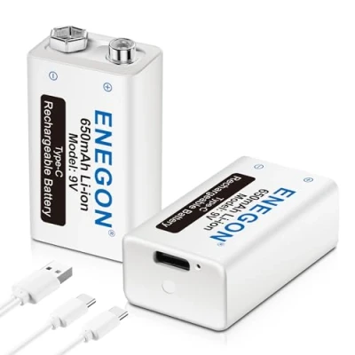 Afbeelding van ENEGON Batterij 9 V 650 mAh oplaadbare lithium ion met USB Type C 2 in 1 kabel voor microfoon, rookmelder, elektronisch speelgoed, walkietalkie en andere apparaten, stuks