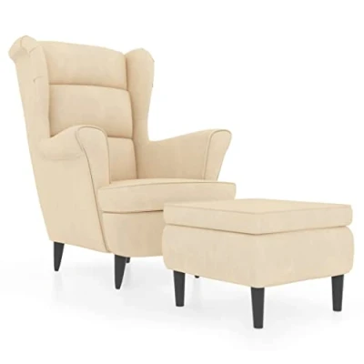 Afbeelding van vidaXL Fauteuil met voetenbank fluweel crèmekleurig
