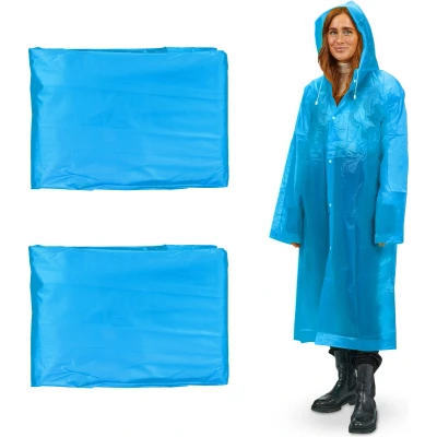Afbeelding van Relaxdays regenponcho set van 2 herbruikbare regencape festivalponcho met mouwen blauw