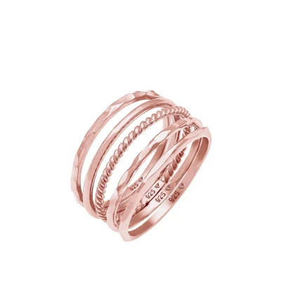 Afbeelding van Elli 5 PACK Basic Ring Rose goldcoloured, Dames, Maat: 54, gold coloured