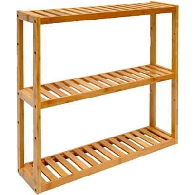 Afbeelding van Bamboe Wandplank 60x54x15 Smalle Houten Plank Badkamer Keuken Vensterbank Plantenrek