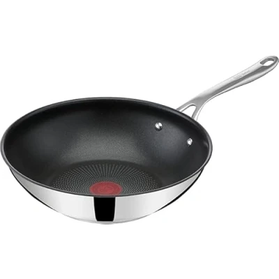 Afbeelding van Tefal Jamie Oliver by Cook&#039;s Direct On E3041934 Wokpan met antiaanbaklaag, thermisch signaal, geklonken handvat, geschikt voor inductie, roestvrij staal, 28 cm